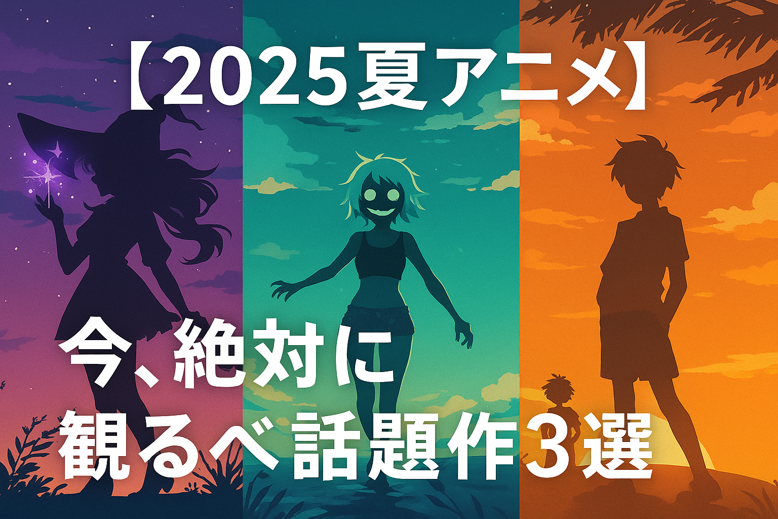 2025年夏アニメ特集｜注目の話題作3選を描いたイラストバナー