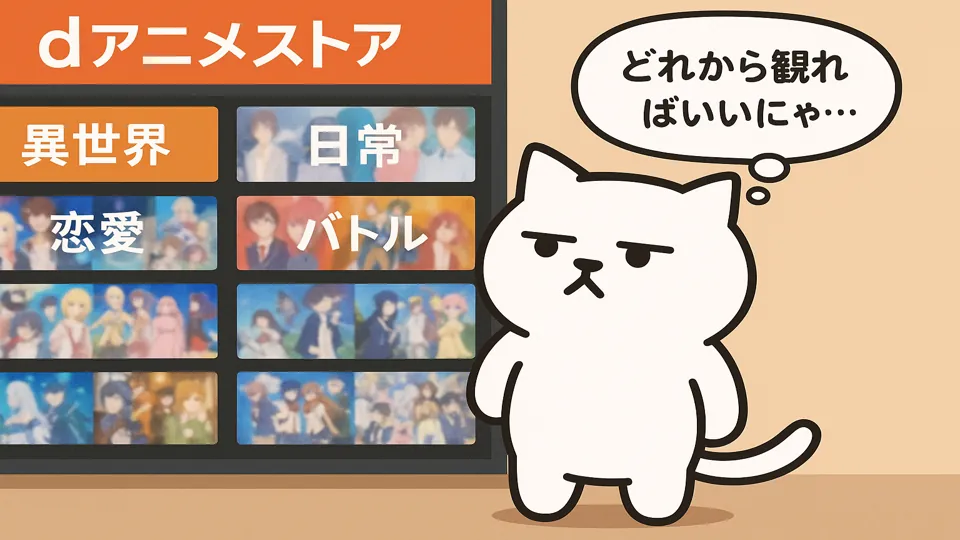 アニメ作品が多すぎて悩むまんぷくにゃん