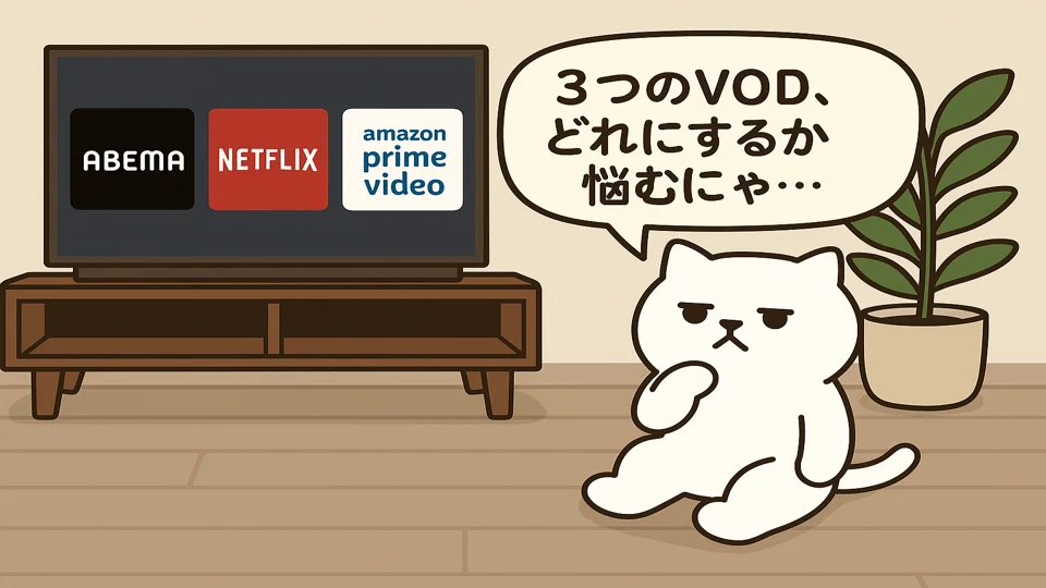 3つのVODサービスを比較するまんぷくにゃん