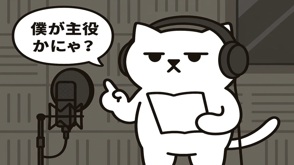 声優として収録するまんぷくにゃんのイラスト