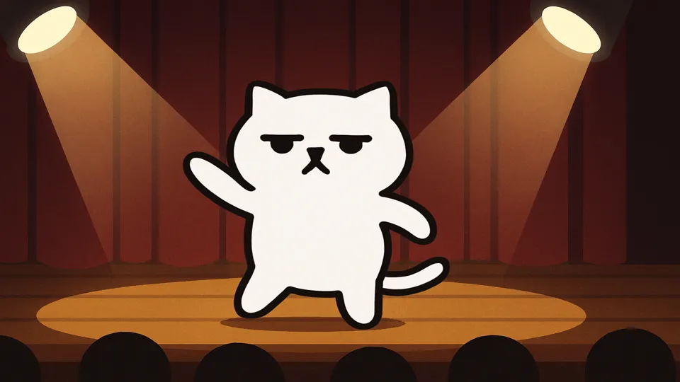 舞台の上で踊るまんぷくにゃん