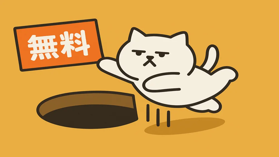 無料の文字に飛びついたまんぷくにゃん、落とし穴にズボッ! 無料の文字に飛びつき落とし穴に落ちるまんぷくにゃん