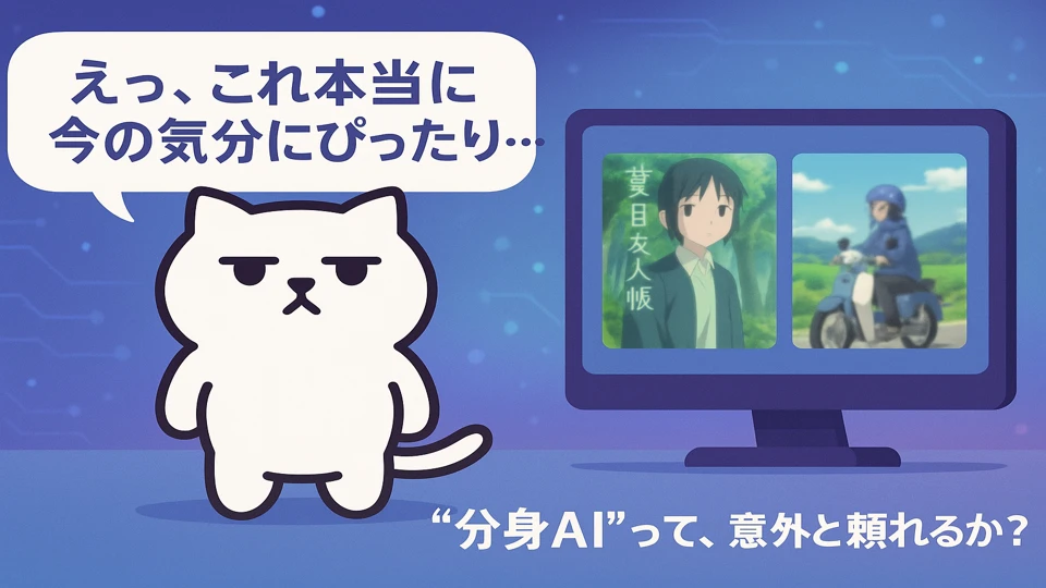 分身AIに驚くまんぷくにゃんのイメージ