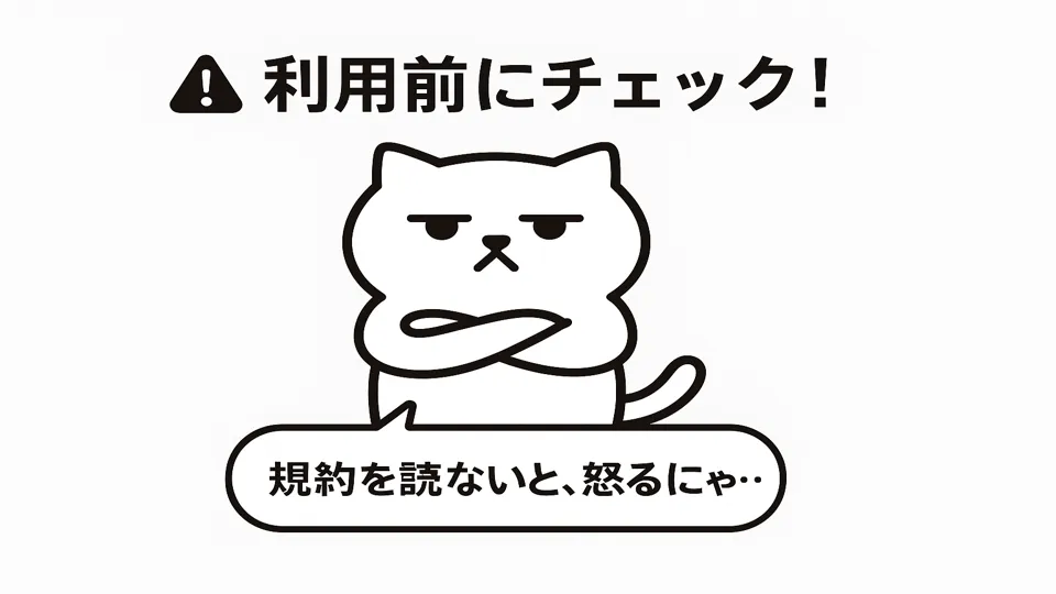 まんぷくにゃんが利用規約の確認を促す様子